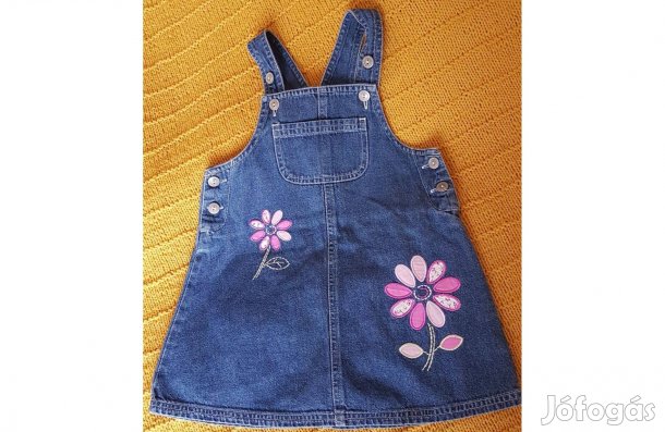 86-os méretű kantáros farmer ruha kislány szoknya virág minta