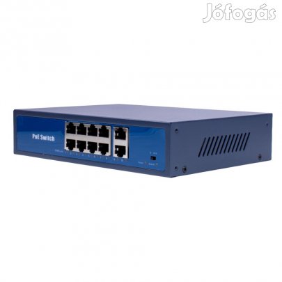 8+2 port asztali PoE switch, 8 PoE + 2 Uplink (120W)