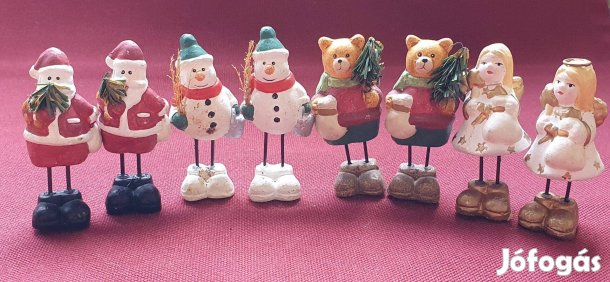 8db karácsonyi figura mikulás hóember maci angyal dekoráció kellék