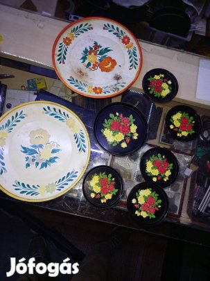 8db retró fém dísztányér csomag