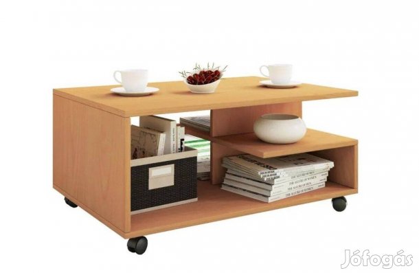 916990 - Új! Fa, gurulós dohányzóasztal, bükk szín, 80 x 40 x 50cm