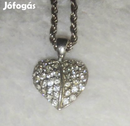 925 ezüst nyaklánc szív köves medállal, 7g