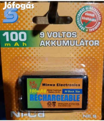 9V os akkumulátor 100mAh-es.