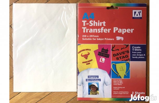 A4 Traszfer nyomó papír, fólia. Textilre/ polóra vasalható. 2db/csomag