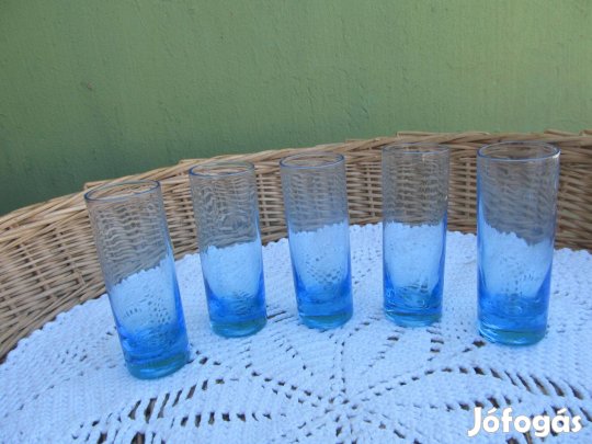 ART Deco kék üveg likőrös pálinkás pohár