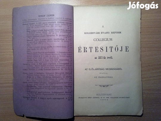 A Kolozsvári Evang. Reform. Collegium értesitője (Kolozsvárt.1883.)