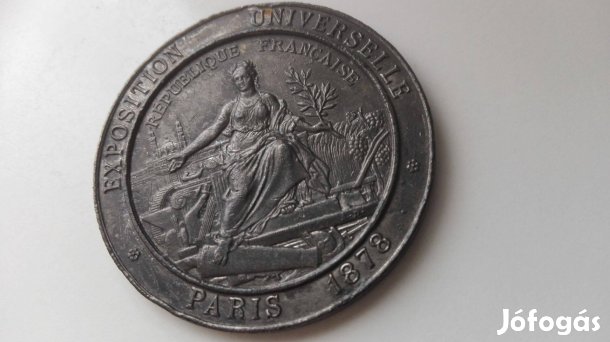 A Párizsi Világkiállítás emlékére 1878-as plakett eredeti db