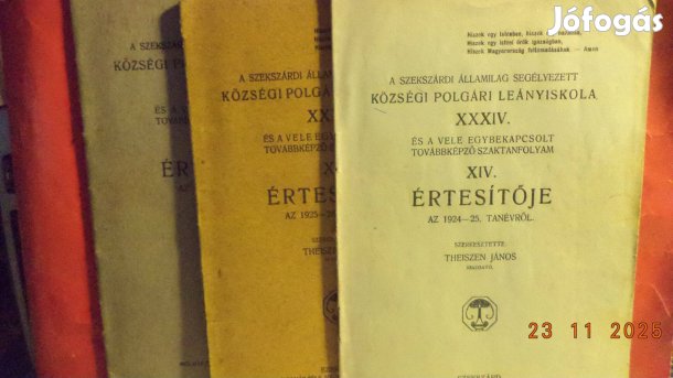 A Szekszárdi Polgári Leányiskola értesítője 3 db