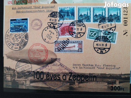 A Zeppelin 100 éves Német Léghajó ritka emlékiv
