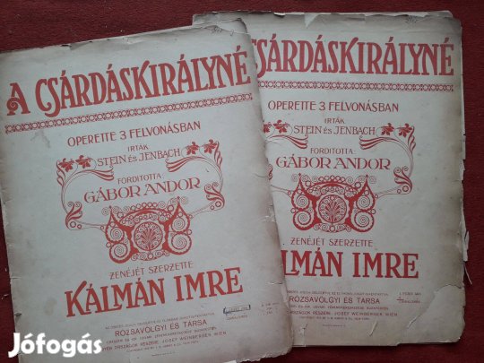 A csárdáskirályné, az operett részletei kotta