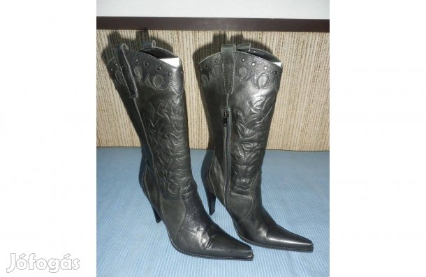 A és V (Dettagli di Moda) olasz fekete bőr női divatcsizma 37-es