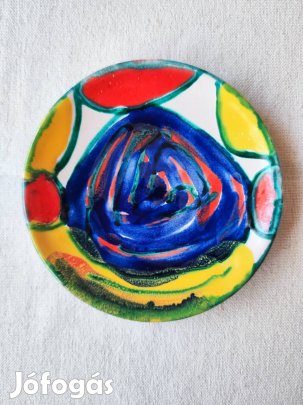 Absztrakt mintázatú, élénk színű kerámia dísztányér / falitányér 