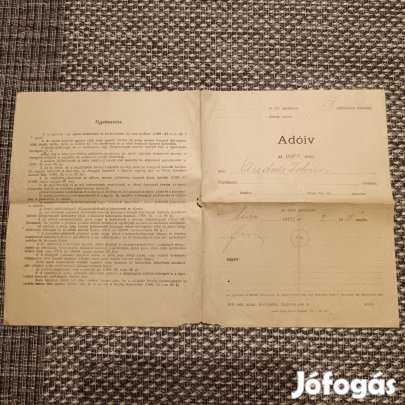 Adó ív 1921. évből nagyméretű régi ,gyűjtemény