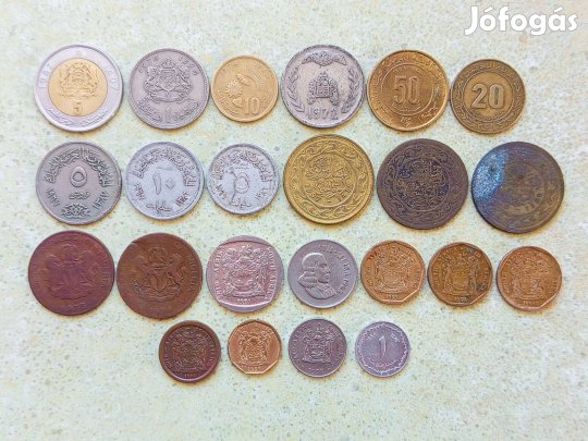 Afrika 23 db Különböző Érme Marokkó Algéria Tunézia Dél-Afrika Nigéria