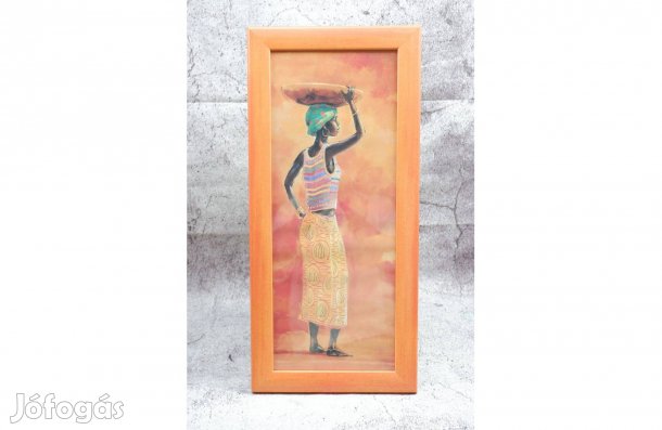 Afrikai vízhordó nő fali kép üveg borítással 26x56