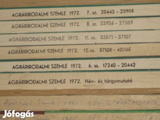 Agrárirodalmi Szemle 1972 6.-8., 11.-12. és név- és tárgymutató