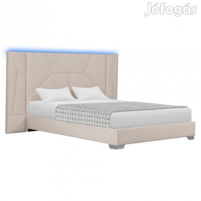 Ágy ágyráccsal és LED világítással, 160x200, bézs Velvet szövet, ALTE
