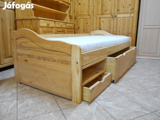 Ágyneműtartós fenyő ágy 90x200
