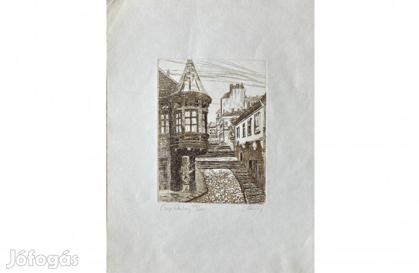 Ajándék ötlet! Lépcsős utca részlet - rézmetszet nyomat