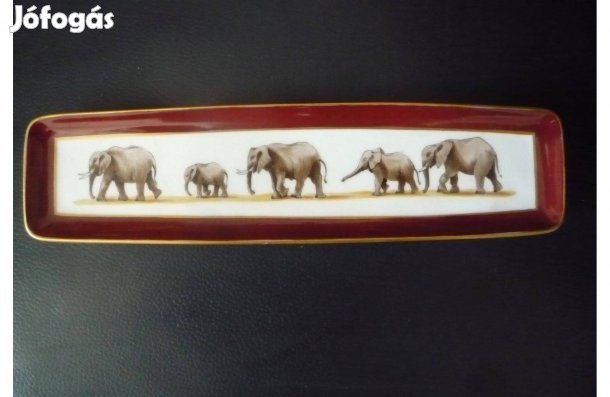 Ajka porcelán kézi festésű írószer tartó dísztárgy elefántokkal