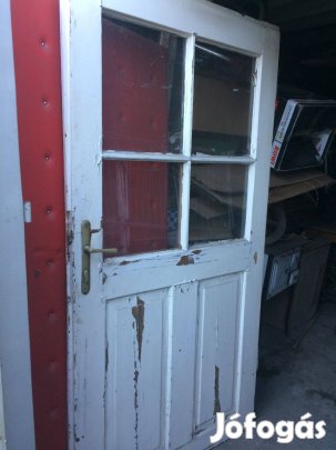 Ajtólap antik régi üveges ajtólap réz kilincs