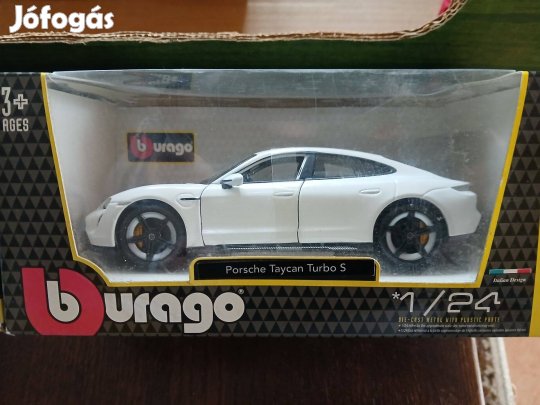 Akció Bburago 1.24 Porsche Taycan Turbo Fém Kisautó Új Bontatlan :