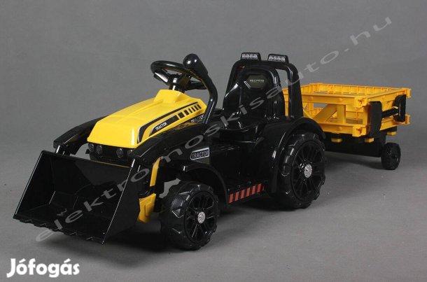 Akció! Egyszemélyes 6V-os Traktor + trailer sárga elektromos kisautó