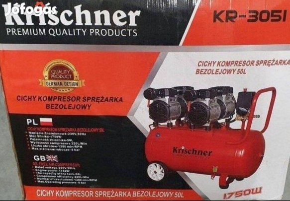 Akció! Krischner olajmentes csendes kompresszor 50 L / 4 hengeres