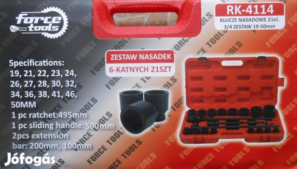 Akció! Nagy méretű racsnis gépi dugókulcs készlet 21db / 19-50mm/ 3/4"