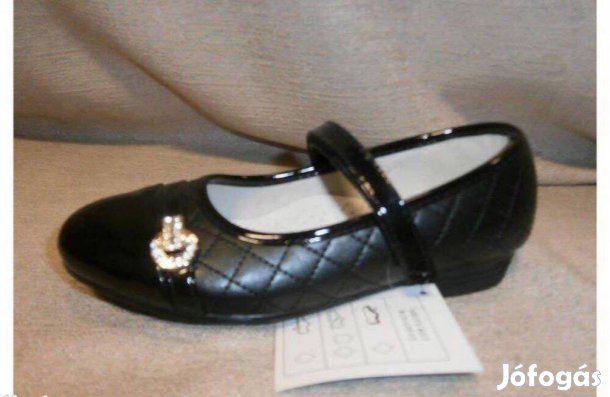 Akció ! Új, elegáns, tépőzáras fekete lányka cipő, mérete: 25