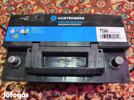 Akkumlátor 75Ah 680A Würtenberg 2év garanciával