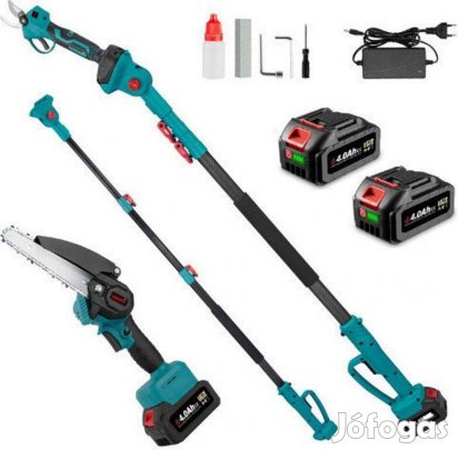 Akkumulátoros teleszkópos magassági ágvágó 3,8m láncfűrész metszőolló