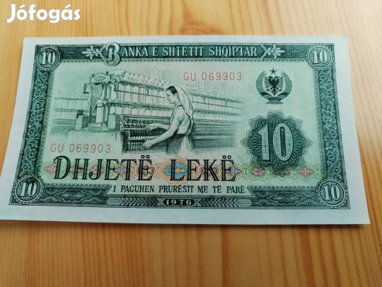 Albán 1976-os 10 Leke papírpénz