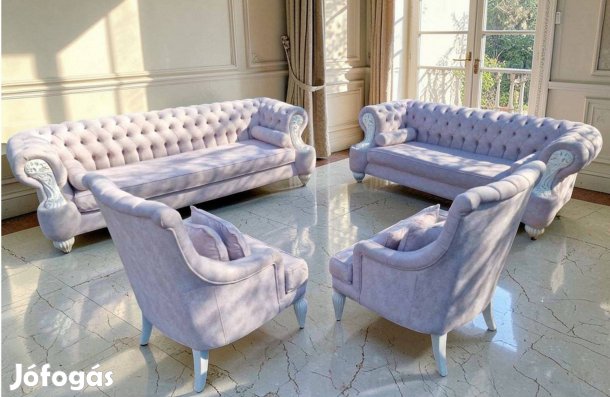 Alcantara bőr jellegű valódi fa berakásos, bézs luxus ülőgarnitúra