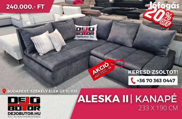 Aleska 2 sarok kanapé bútor ülőgarnitúra 233x190 cm grafit ágyazható