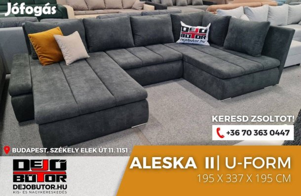 Aleska II. ualak kanapé ülőgarnitúra 185x350x220 cm grafit ágyazható