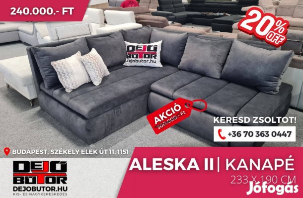 Aleska II sarok kanapé bútor ülőgarnitúra grey 235x195 cm ágyazható