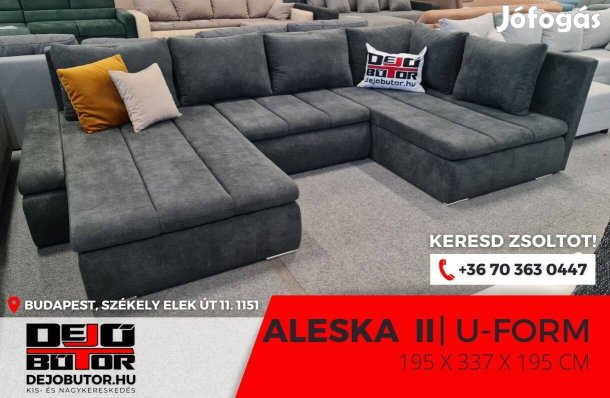 Aleska II ualak kanapé ülőgarnitúra 195x337x195 cm ágyazható antracit