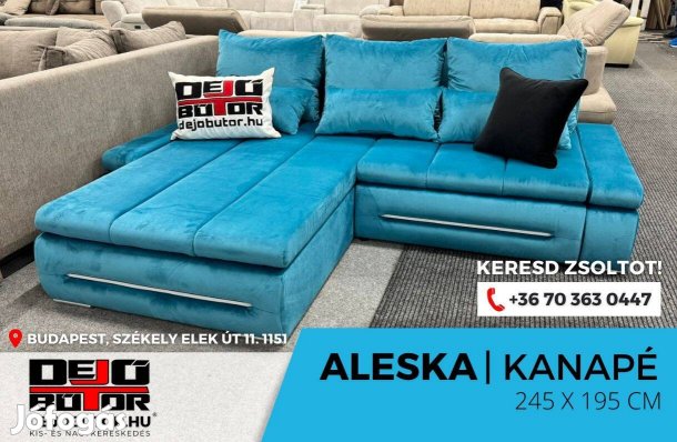 Aleska I LED kék sarok kanapé ülőgarnitúra 245x195 cm ágyazható