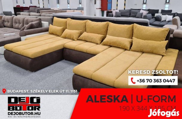 Aleska I. ualak kanapé ülőgarnitúra 195x344x195 cm ágyazható sárga