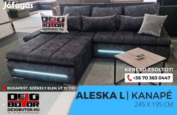 Aleska LED black párnás sarok kanapé ülőgarnitúra 244x195 cm ágyazható