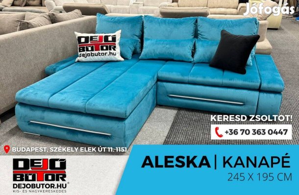 Aleska LED sarok kanapé bútor ülőgarnitúra 245x195 cm kék ágyazható