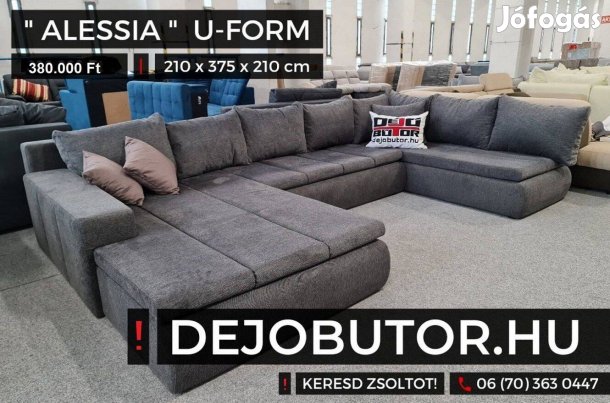 Alessia ualak kanapé ülőgarnitúra 210x375x210 cm ágyazható antracit