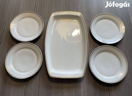 Alföldi Porcelán Aranyszegélyes Szett - 4db kistányér 1db kínáló tál