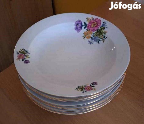 Alföldi gyönyörű porcelán virágcsokros mélytányér, 7 db