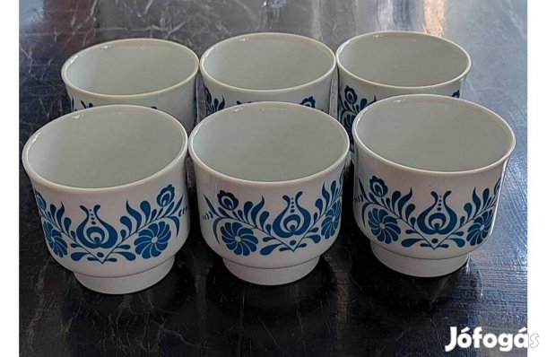 Alföldi porcelán kék népi motivumos boros pohar 6 db