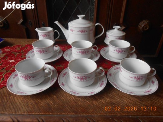 Alföldi rózsaszín virágos teás készlet