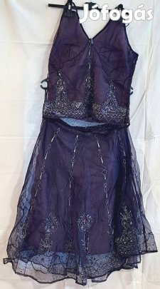 Alkalmi vagy ünnepi, ezüst flitteres, tüllszoknyás ruha