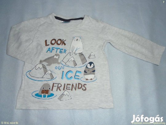 Állat mintás és szürke hosszú ujjú felső 12-18 hó (méret 86)