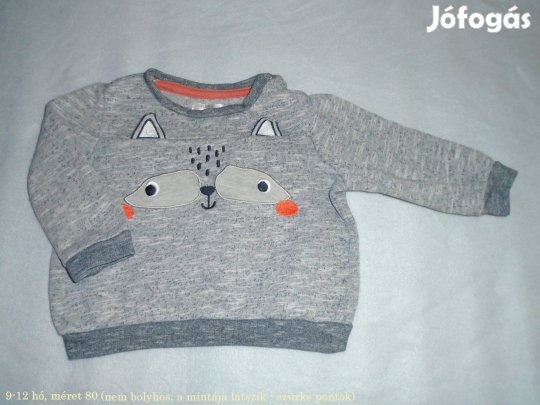 Állat mintás hosszú ujjú felső 9-12 hó (méret 80) szürke